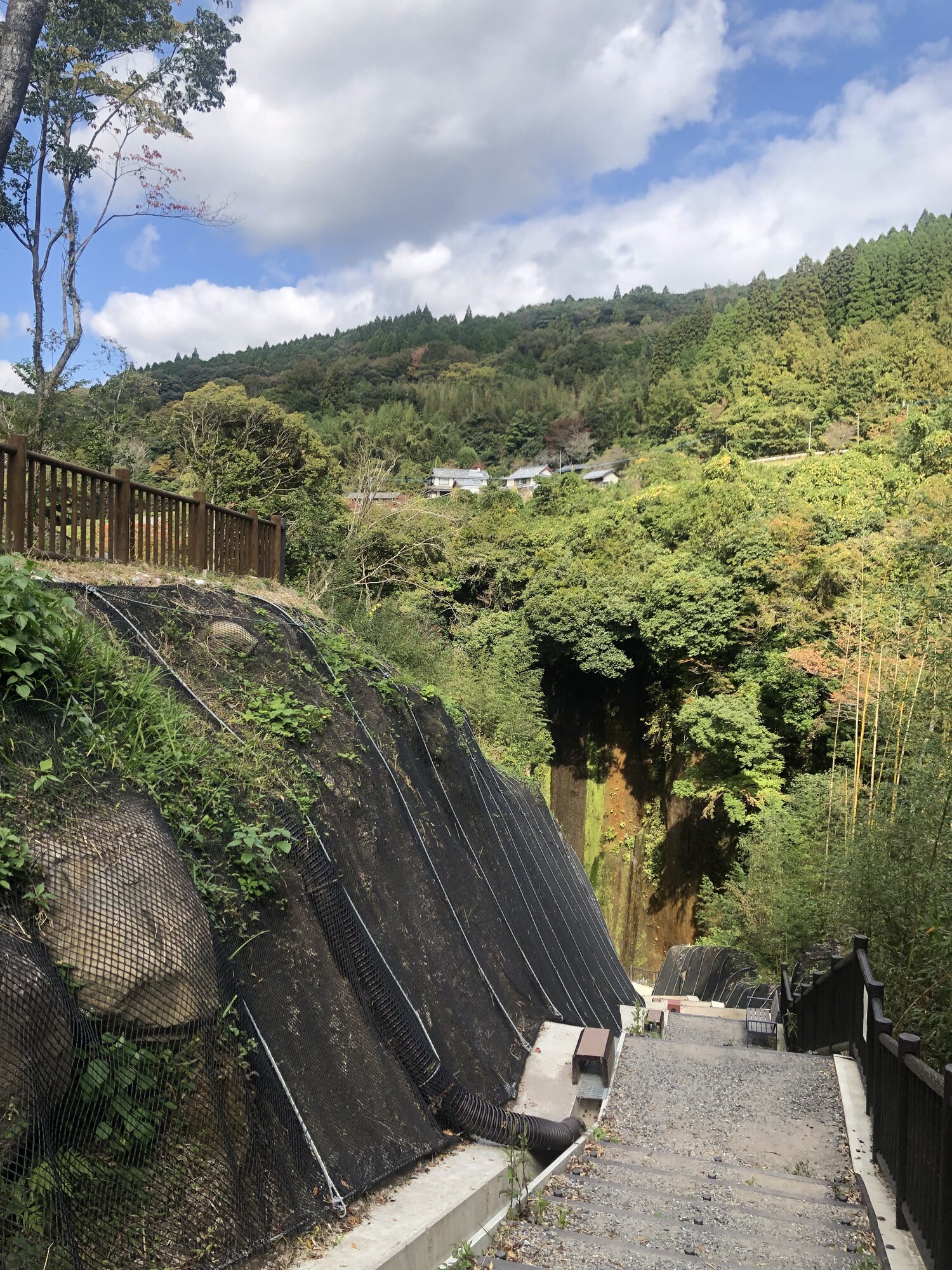 Staircase descending into Yufugawa Ravine